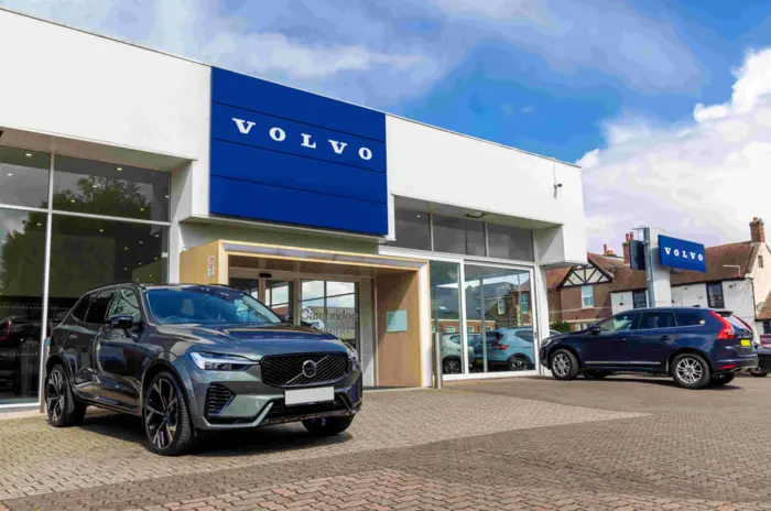Volvo dealership façade in Havant with new AM100 branding