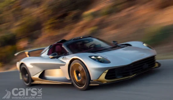 Aston Martin Valhalla Spider front view showcasing its sleek lines and roof in the closed position