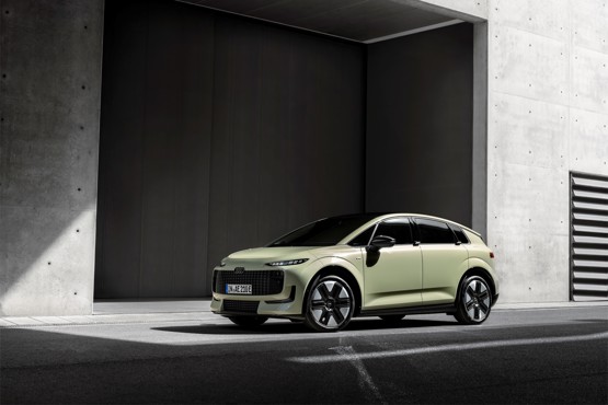 Audi A2 e-tron electric car front view on showroom floor