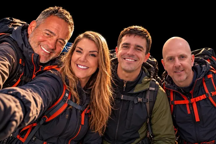 automotive executives preparing for a mountain climb in North Africa