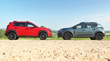 Side‑by‑side comparison of Fiat Grande Panda and Dacia Sandero Stepway at test venue