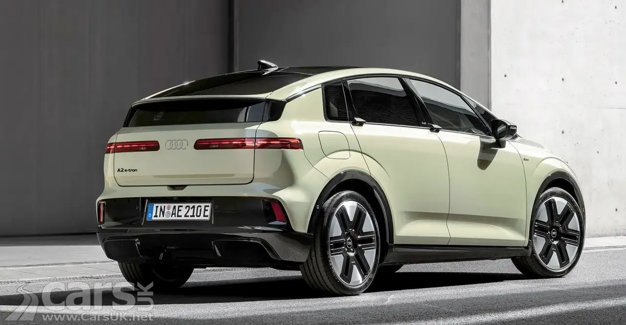 Audi badge on the A2 e‑tron side profile