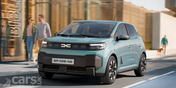 new Dacia Spring EV front view with sleek hatchback design
