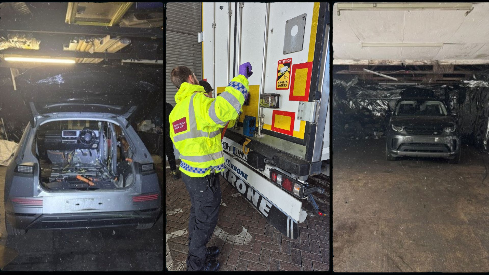 confiscated vehicle parts and burglary equipment displayed by police during the crackdown