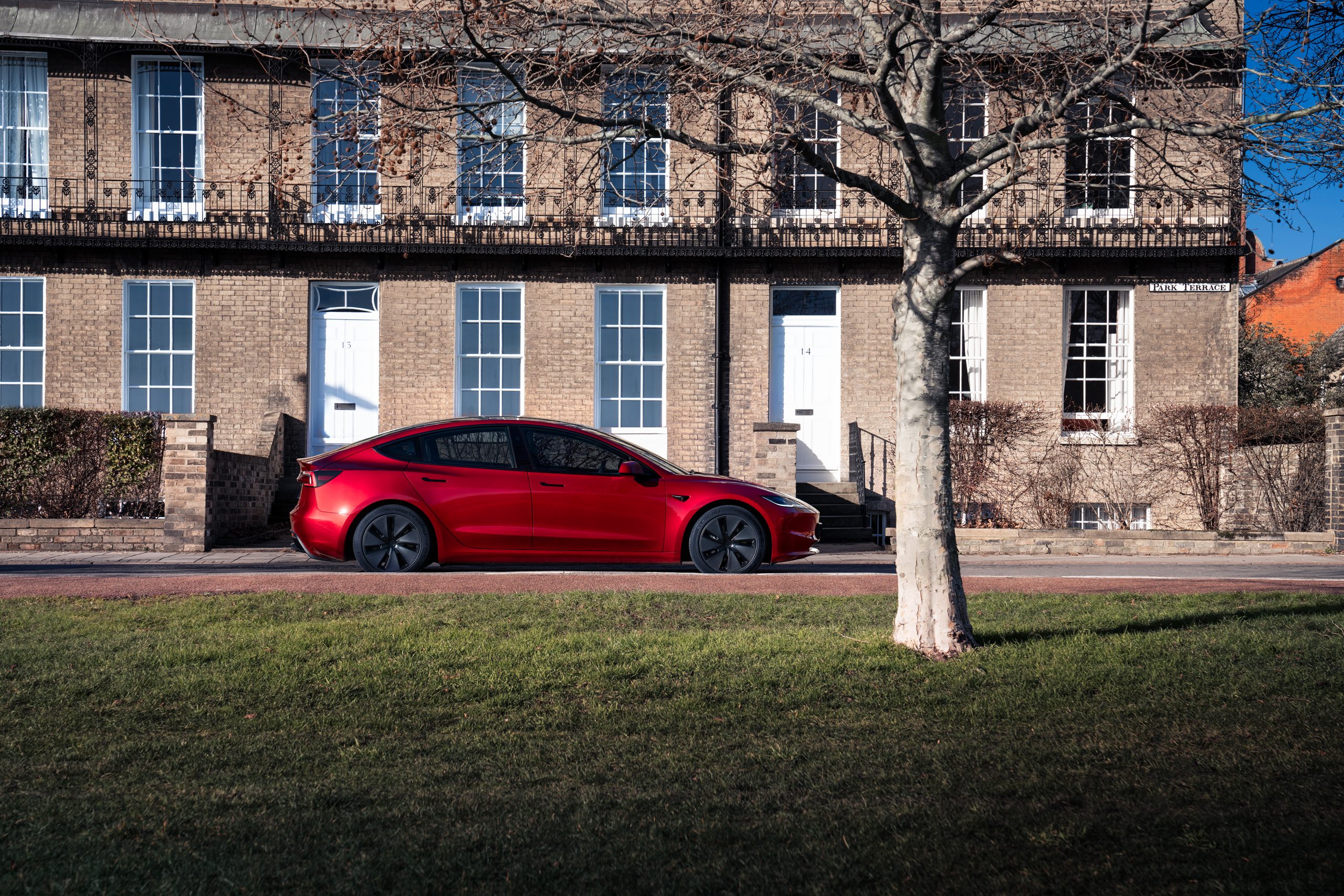 Tesla Model 3 exterior on a forecourt