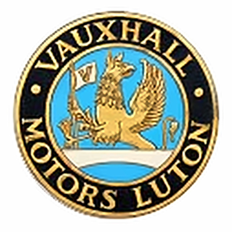 1925 Vauxhall Griffin emblem showing ornate circular design and Luton reference