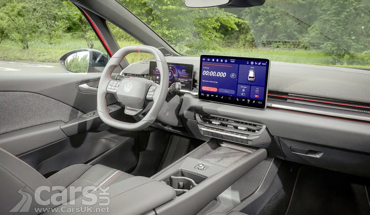 Close‑up of Volkswagen ID.3 GTI interior dashboard and infotainment screen