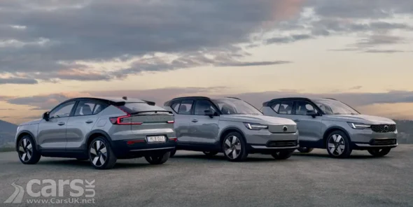 volvo xc40 ex40 ec40 group showing three models side by side with new exterior styling